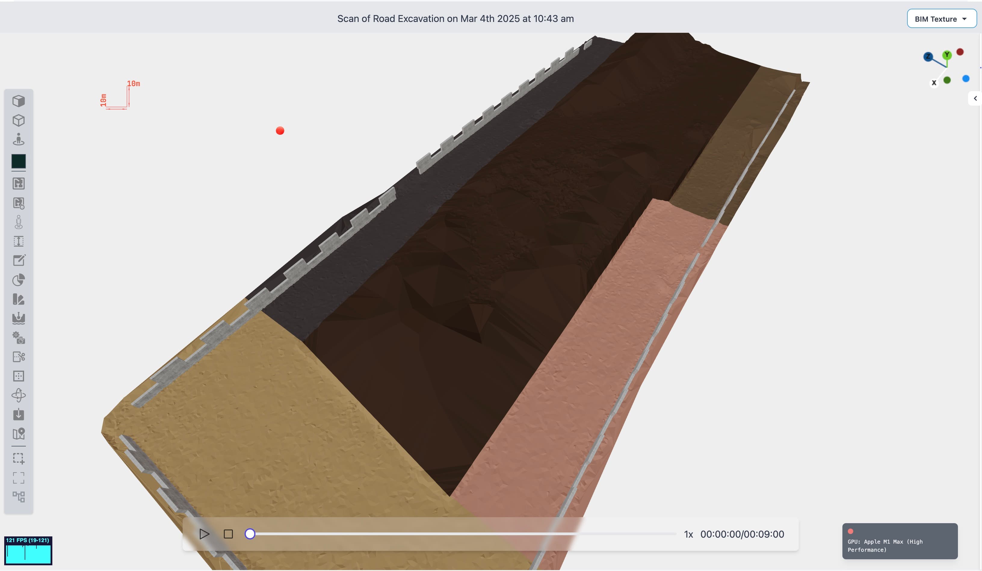 Road scan of an excavation area for infrastructure projects.